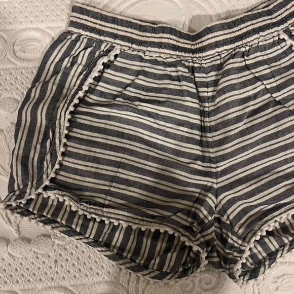 Madewell Oahu Cover Up Shorts in White and Blue Stripe Pompom Trim - Picture 4 of 6